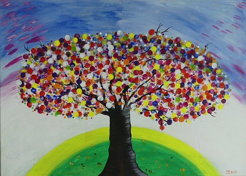 kleurig boompje  canvas acryl