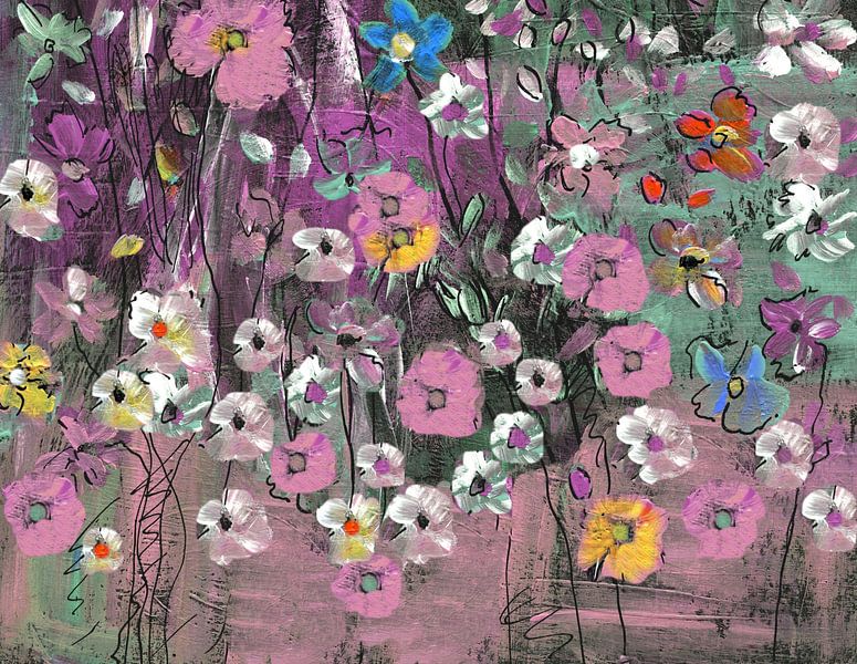 Summer ball meadow with pink poppy by Claudia Gründler