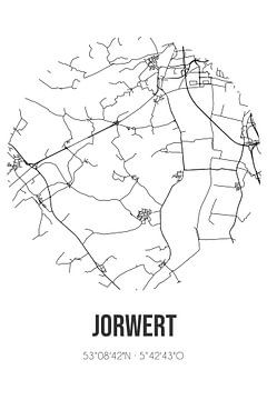 Jorwert (Fryslan) | Karte | Schwarz und weiß von Rezona