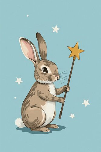 Illustratie van een konijn met sterrenstok