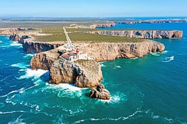 Aerial view of the Cabo Vicente lighthouse near Sagres in Portugal by Eye on You