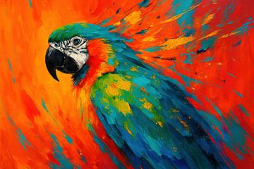 Fiery parrot on orange