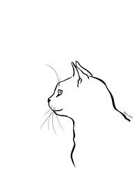 Black and white ink drawing of a cat by Karen Kaspar