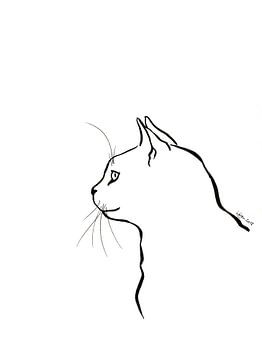 Zwart-witte inkttekening van een kat van Karen Kaspar
