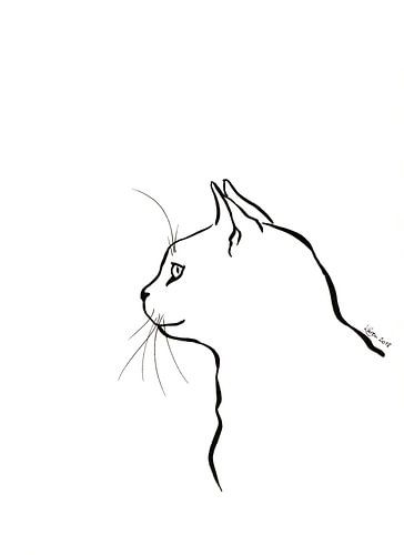 Dessin à l'encre noir et blanc d'un chat