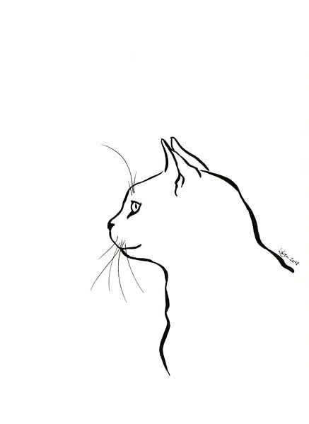 Schwarz-weiße Tuschezeichnung einer Katze von Karen Kaspar