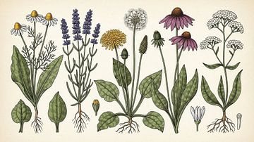 Vintage Botanical Wildblumen und Heilkräuter Studie