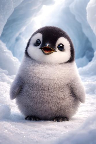 Petit pingouin dans une grotte de glace : une ambiance hivernale fantaisiste