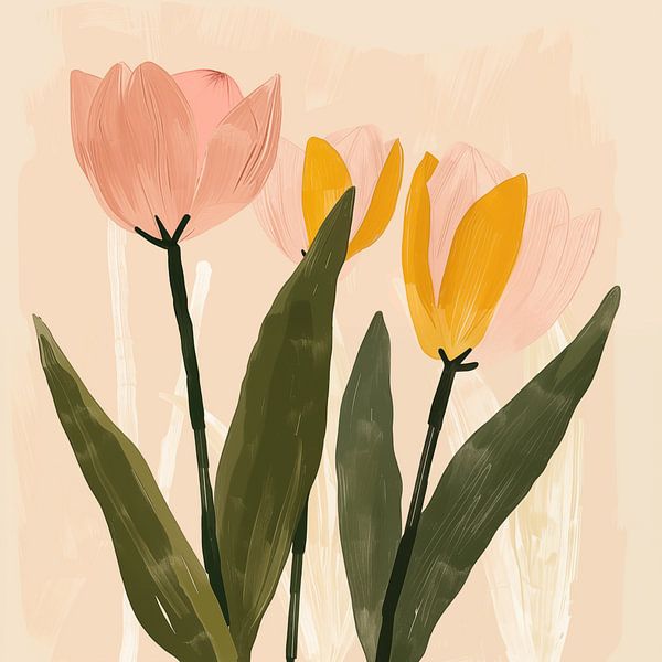 Abstrakte Tulpen Creme Hand gezeichnet von TheXclusive Art
