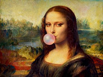 coquine Mona Lisa avec des bulles de chewing-gum peinture sur FRESH Fine Art