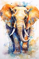 Abstract colour watercolour of an elephant.