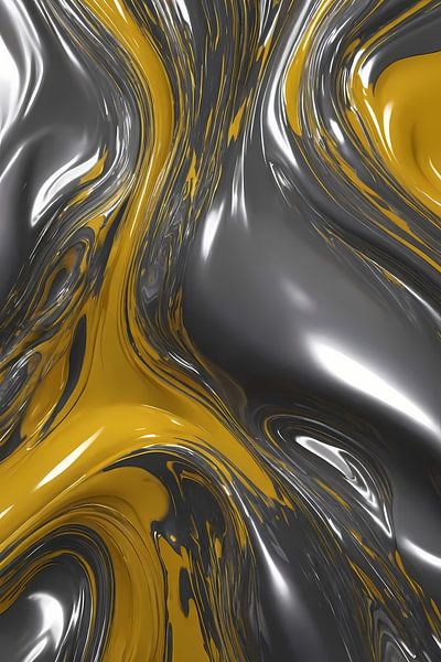 Dynamische Abstractie in Zilver en Geel van Art & Soul Creations
