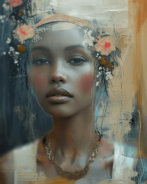 Modernes Porträt &quot;Blumenmädchen&quot; von Carla Van Iersel
