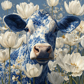 Delft Blue cow, modern and serene by Wilma Mesman