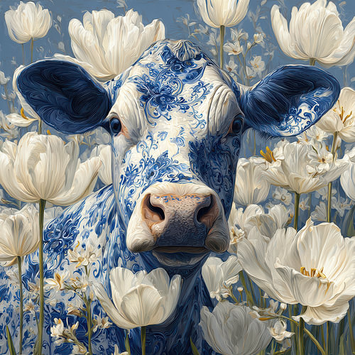 Delfts blauwe koe, modern en sereen