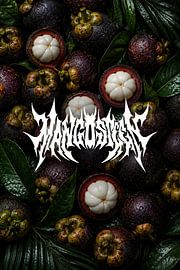 Heavy Metal Typography Poster, Mangosteen Fruit Wall Art, Dark Tropical Decor by aleesphoria