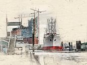 Hamburg, Elbphilharmonie und Museumsschiff Cap San Diego von Peter Roder Miniaturansicht