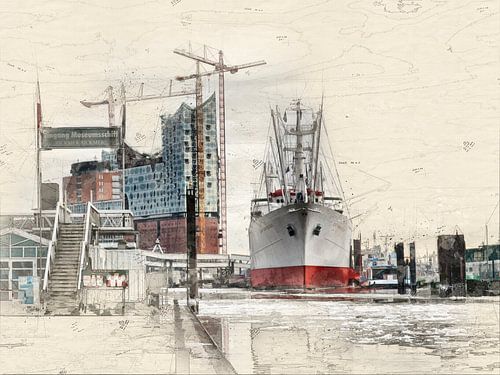 Hamburg, Elbphilharmonie und Museumsschiff Cap San Diego