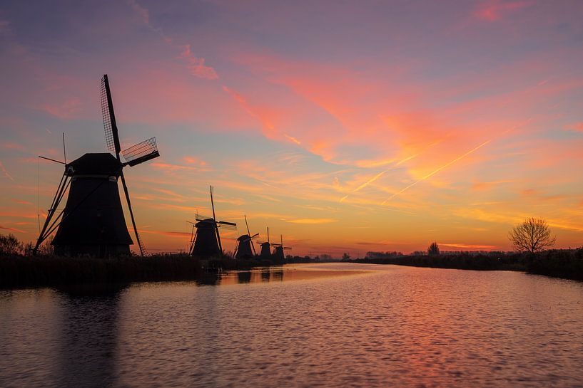 Les moulins Kinderdijk au lever du soleil par Pieter van Dieren (pidi.photo)