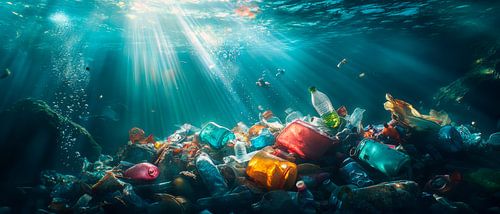 Zwerfvuil in de oceaan - licht en schaduw