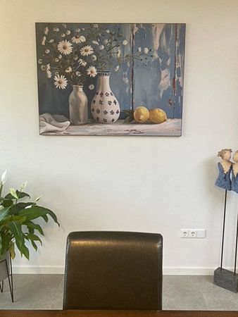 Still life in blue, white and yellow