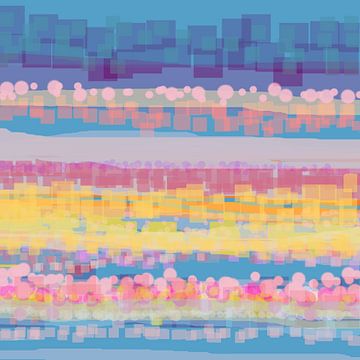 Geometrisch landschap met cirkels en vierkanten 11 van Claudia Gründler