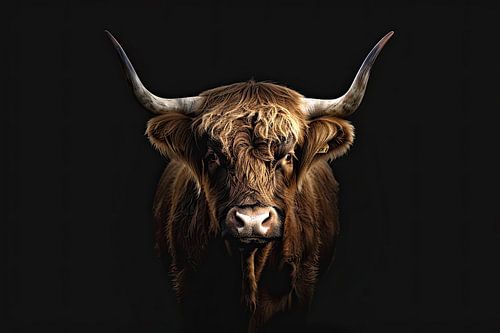 Portrait of Scottish highland cow by Vlindertuin-Art