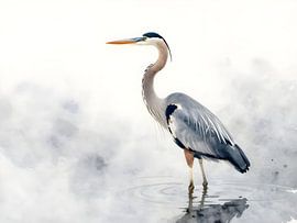 A grey heron in the morning mist by Kristin M