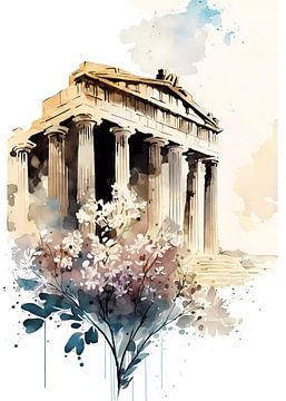Aquarelle Parthénon Acropole sur haroulita