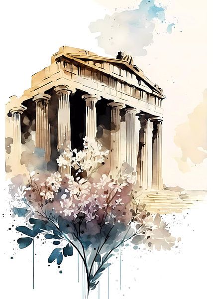Aquarelle Parthénon Acropole par haroulita