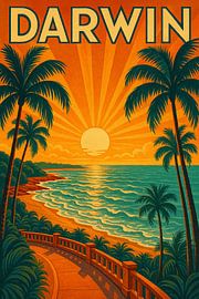 Darwin Tropical Sunset – Retro Waterfront Paradise Print by Travel Shop
