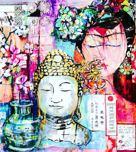 Meditating together . ( Collage 5 ) by Ineke de Rijk