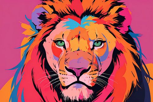 Kleurrijke popart leeuw illustratie voor interieur
