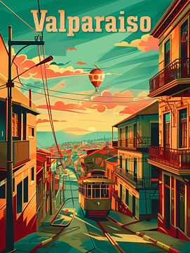 Valparaiso Hills: Chilenische Straßenbahnkunst im Retro-Stil von Travel Shop