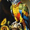 Portrait d'un perroquet avec un tournesol sur Maud De Vries