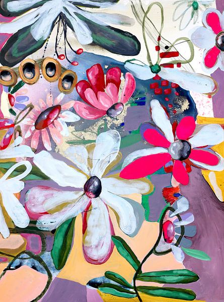 Lebendige Blumen mit kräftigen rosa und weißen Blütenblättern von Poonam Choudhary