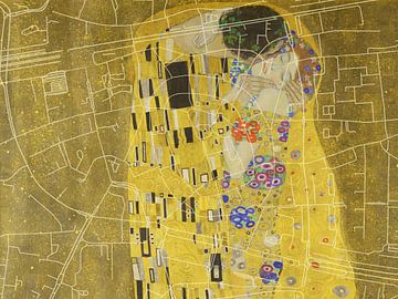 Kaart van Enschede Centrum met de Kus van Gustav Klimt van Map Art Studio