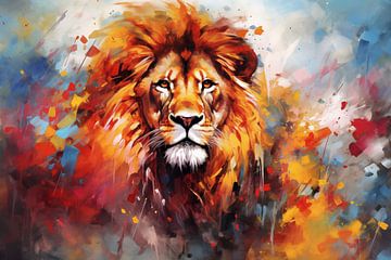 Fond artistique abstrait avec un lion, en design peinture à l'huile sur Animaflora PicsStock