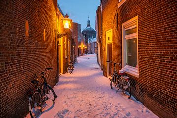 Leiden - Snowy street overlooking the Marekerk (0012) by Reezyard