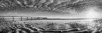 Morning on the beach of Scharbeutz. Black and white picture.