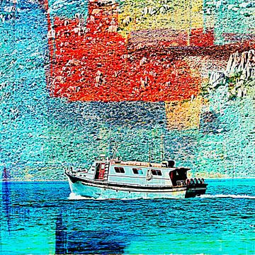 Vissersboot op de Lagune van Langebaan mixed media van Werner Lehmann