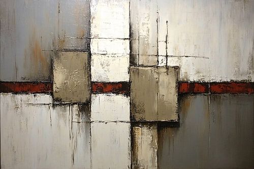 Geometrisch abstract schilderij met aardetinten