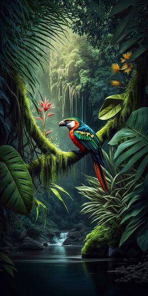 Papegaai in de Amazone van Vlindertuin-Art