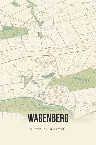 Alte Karte von Wagenberg (Nordbrabant) von Ortsdrucke