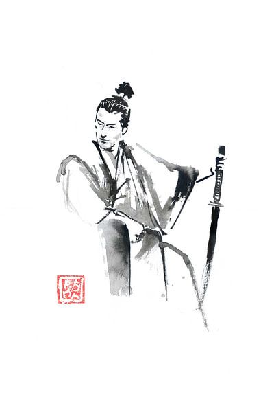 zittende samurai van Péchane Sumie