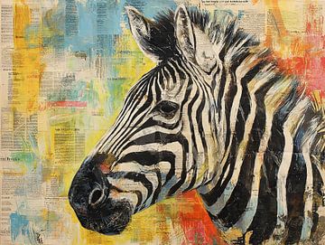 Zebra Schilderij | Zebra Met Kleur van Abstract Schilderij