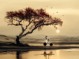 Serenade van de Kraanvogels bij Zonsondergang