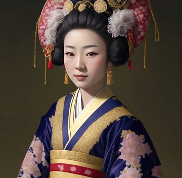 Portret van een Geisha in traditionele klederdracht van Brian Morgan