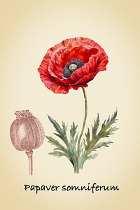 Vintage Botanical Mohnblume drucken