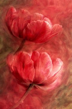 Rode tulpen abstract van Marion Tenbergen